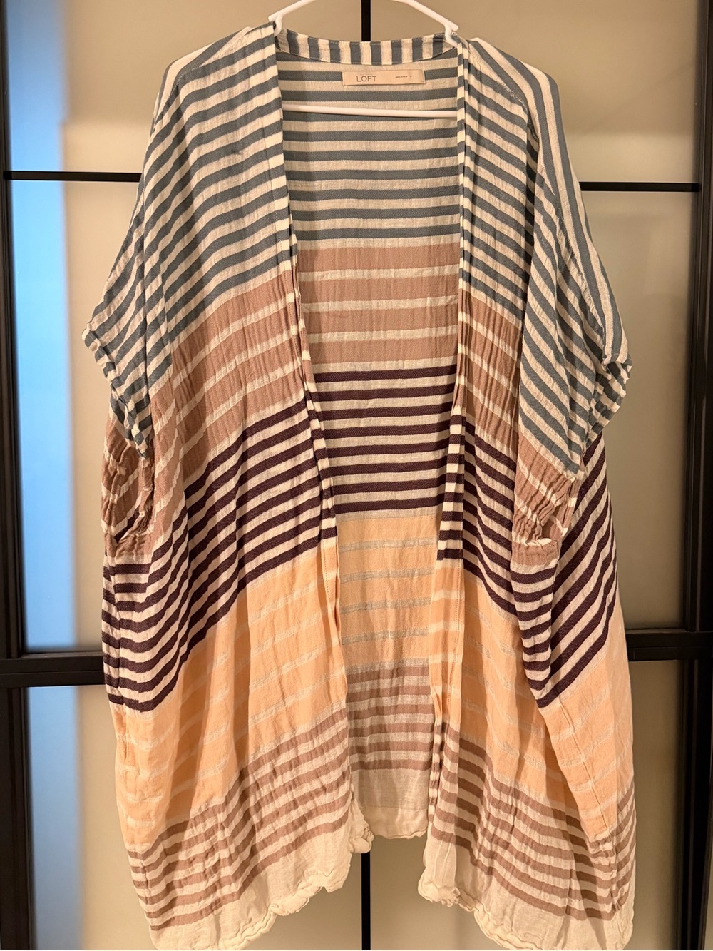 LOFT Striped Kimono Cardigan
Open Front Blue Taupe Blush
Med - Cotton & Linen